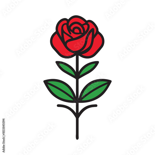 Rose flower red color natural style green leaf celebration design.