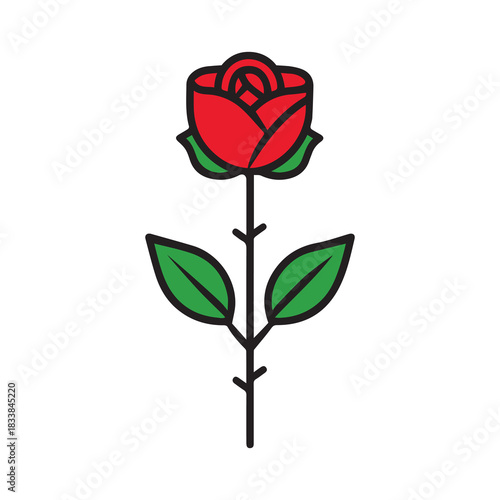 Rose flower red color natural style green leaf celebration design.