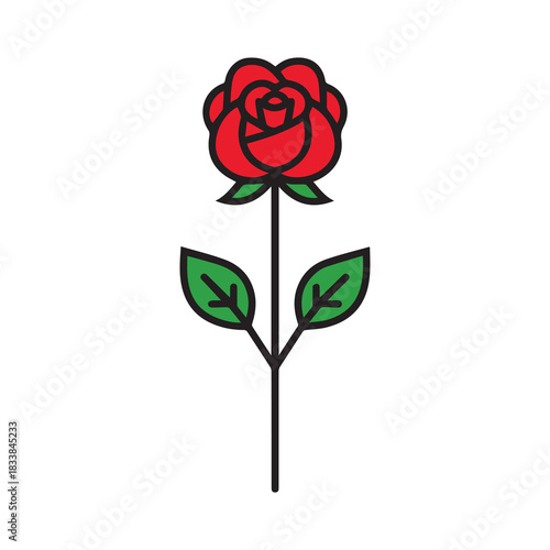 Rose flower red color natural style green leaf celebration design.