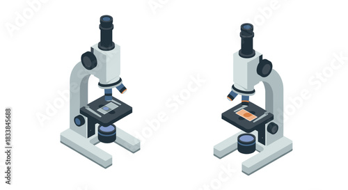 Isometric microscopes with slides on white background