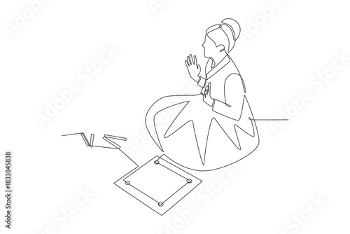 The girl who plays yutnori. Yutnori in korea concept one-line drawing