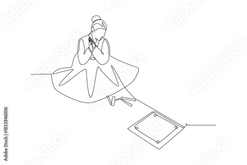 The girl who plays yutnori. Yutnori in korea concept one-line drawing