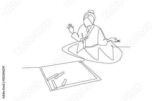 The girl who plays yutnori. Yutnori in korea concept one-line drawing