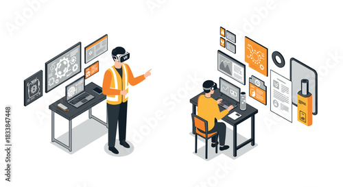Isometric virtual reality presentation and coding in tech workplace