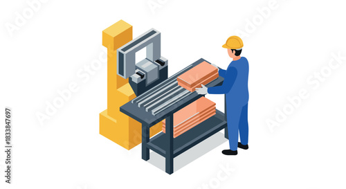 Industrial worker with cnc machine in modern factory setting