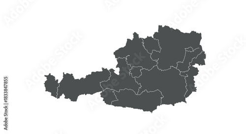 Austria map silhouette with region borders in minimal design