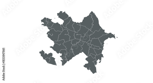 Azerbaijan dark map with state borders on white background