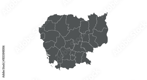 Cambodia outline map with provincial borders in minimalist style