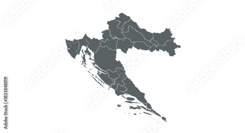 Grey silhouette map of croatia with outlined regions