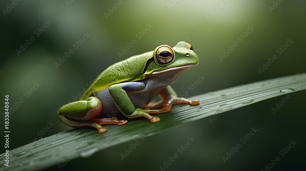 Naklejka premium green frog on a leaf