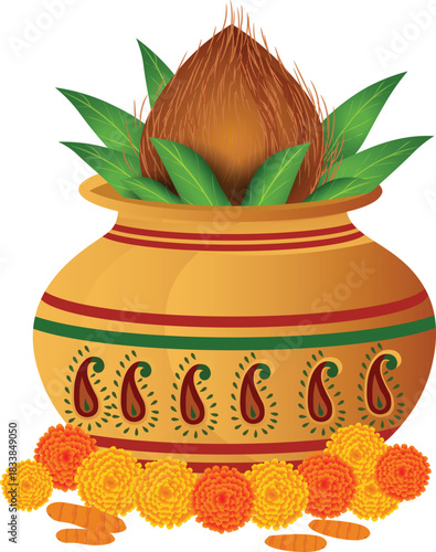 Kalash with Coconut and Marigolds 