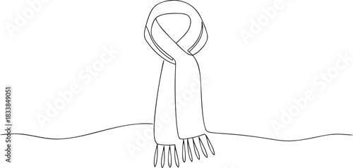 Black and white line drawing of a scarf with fringe