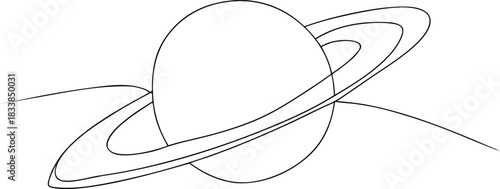 Black and white line drawing of planet Saturn with rings