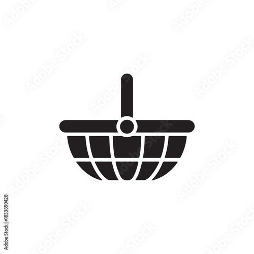 Sleek black silhouette of an empty shopping basket icon, a versatile graphic for e-commerce, retail, and consumer applications, perfect for digital interfaces and design projects