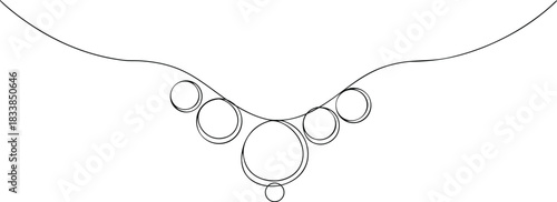 Black line art necklace with circles on white background