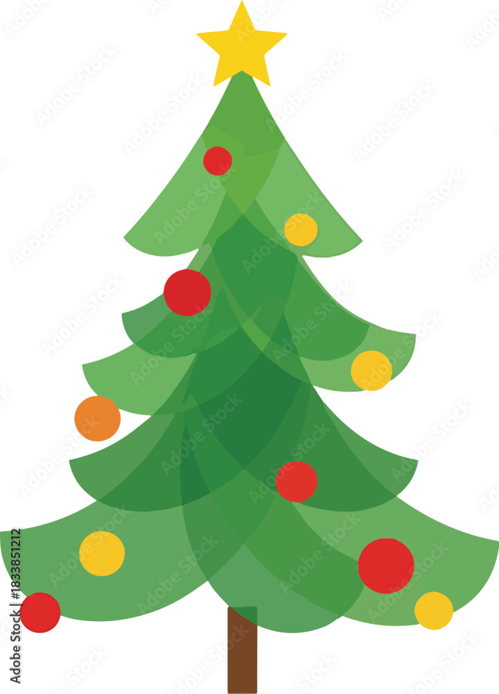 Obraz premium Decorated Christmas fir tree with red balls, a star, and holiday gifts for the winter season celebration