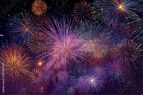 Stunning fireworks display illuminating the night sky with vibrant colors and bursts of light, perfect for celebrations and festive occasions