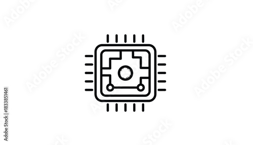 Microchip line icon simple illustration of a CPU isolated on white background for user interface and infographic design
