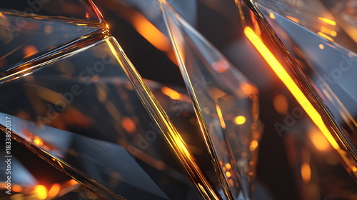 transparent glass shards arranged abstractly, glowing edges, futuristic premium design