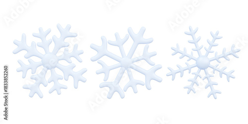 Set of snowflake icon symbol isolated on transparent png background. frost snowfall weather winter decoration design christmas. 3d rendering illustration element