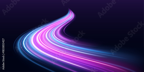 Bright neon loops spiral across a dark canvas. Dynamic motion emphasizes speed and energy. Perfect for digital or tech compositions.