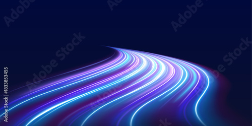 Neon lines bend and twist with flowing energy. Each streak glows vividly against a dark background. Perfect for digital tech visuals.