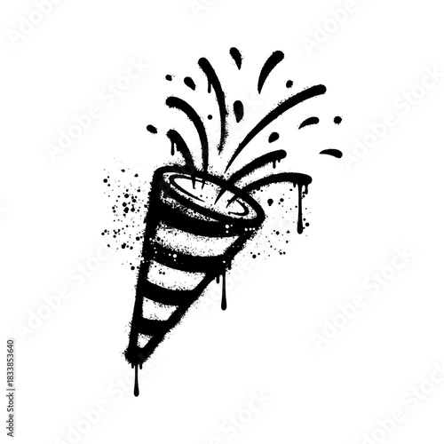 Party Popper Icon Graffiti Style Spray Paint Celebration Confetti Design Element