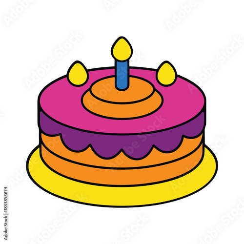 Realistic colorful simple flat style vector Clipart of a birthday cake jumping with joy, white background