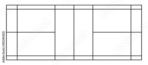 Badminton court diagram with lines. Badminton field markings in top view. Sports playground vector layout.