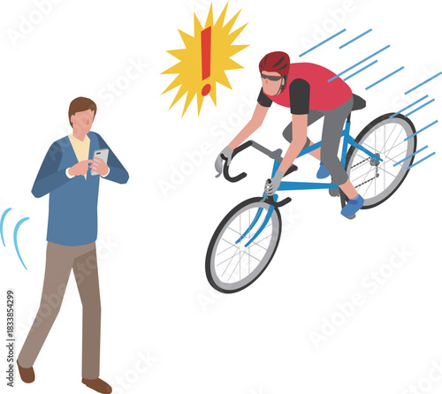 歩きスマホで歩く男性と自転車の事故