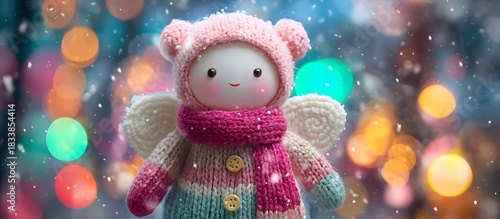 cosy angel background of lights and blurred snow