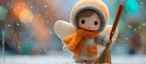 cosy angel background of lights and blurred snow