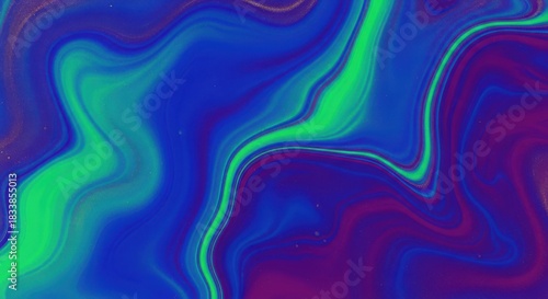 Vibrant swirling abstract paint marbling with blue green and purple hues