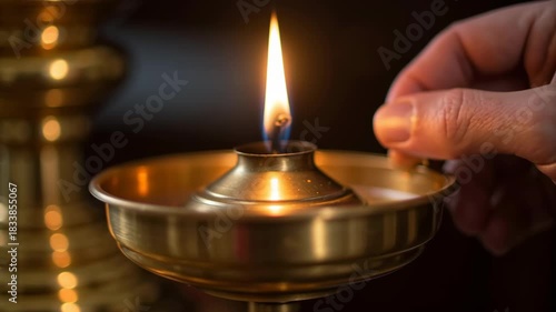 Hand Lights Traditional Brass Oil Lamp, Symbolizing Hope and Warmth During Coptic Christmas Celebration with Flame and Light