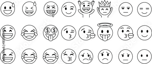 Round emoji icon set isolated on transparent background