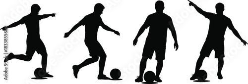 Kids playing soccer silhouettes isolated on transparent background