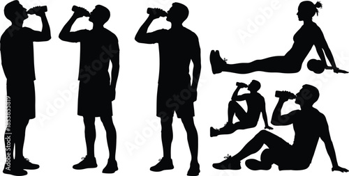 Yoga exercise poses silhouettes isolated on transparent background