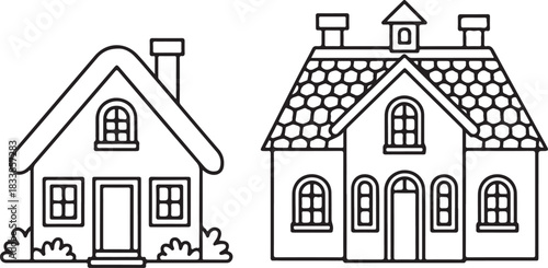 Two simple house outline drawings white