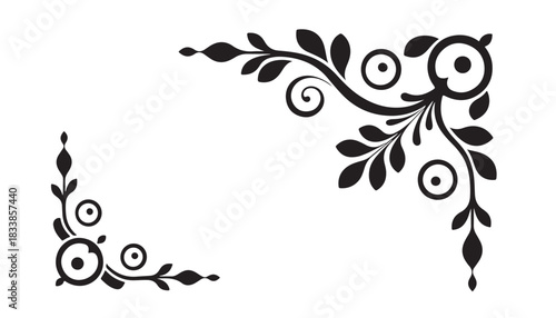Black floral corner ornament design