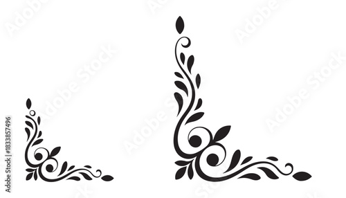 Black floral corner ornament design white