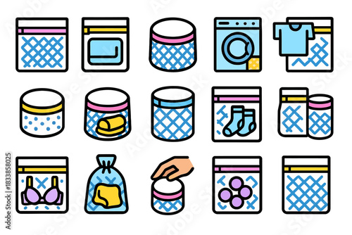 Laundry mesh bag icons for washing and organizing clothes