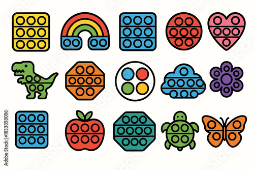 Colorful pop it fidget toys in various fun shapes for stress relief and play