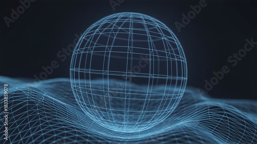 Fototapeta Naklejka Na Ścianę i Meble -  Abstract Blue Wireframe Sphere Mesh Technology