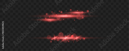 Red neon streaks sweep horizontally with glowing flare accents. Their intense shine creates a sense of speed and motion. A strong luminous detail for modern visuals — vector