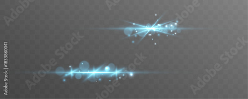 Bright blue streaks sweep horizontally with cold neon reflections. Their glowing surface adds a sense of smooth motion and clarity. A clean linear highlight for futuristic designs. vector