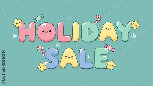 Kawaii Holiday Sale Typography with Cute Decorative Elements