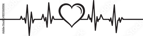Black heart shape integrated into a cardiogram line