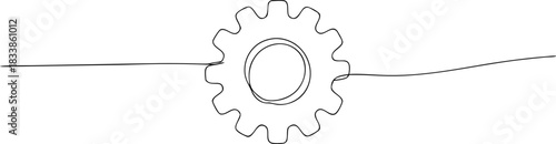 Single line drawing of a gear mechanism cogwheel engineering