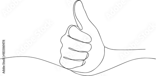 Single line drawing of a hand giving a thumbs up gesture