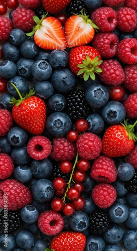 Vibrant assortment of fresh, ripe berries creating a colorful and appealing natural backdrop. Perfect for health, food, or summer themes ,natural texture ,healthy ,berries
